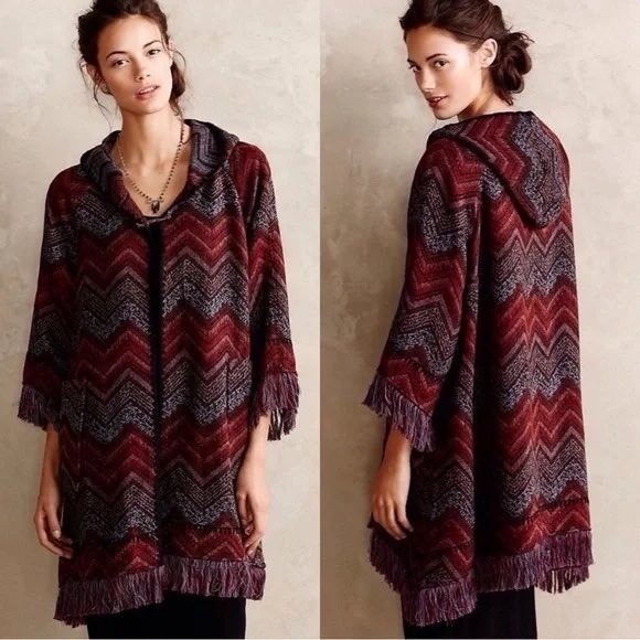 HEI HEI Sweaters - Anthro Hei Hei Mesilla Jacquard Fringe Hood Cardigan Oversized XS/S‎ Western